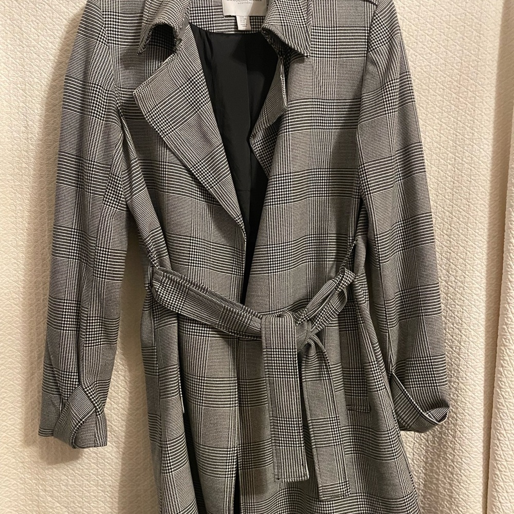 Women's Houndstooth Plaid Trench Coat
